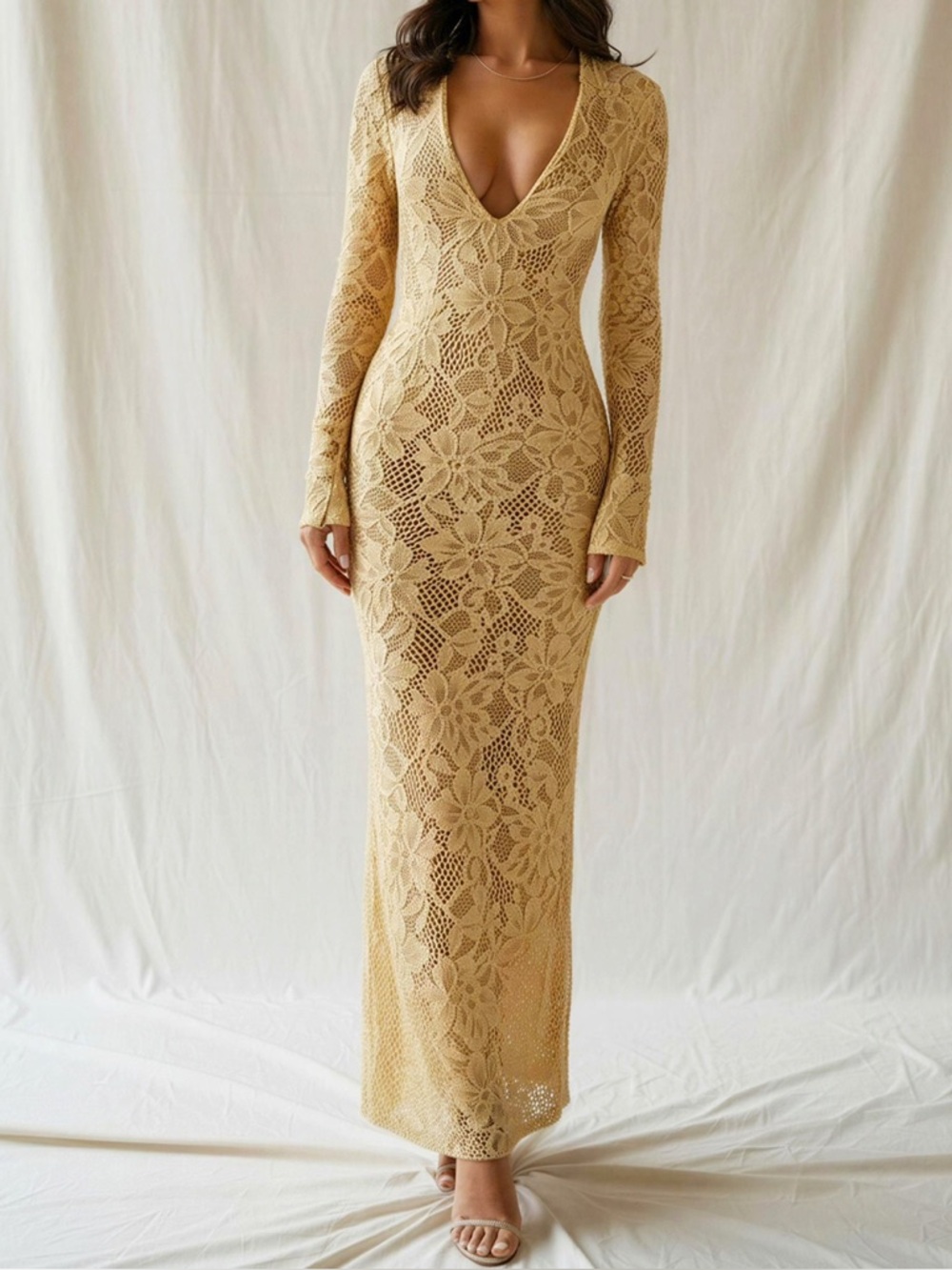 House of CB Indiana Yellow Lace Long Sleeve Maxi Dress - Picture 3 of 11